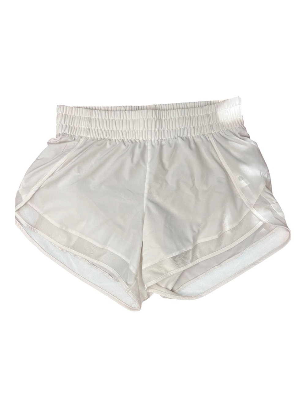 Athleta White Mesh Racer 4” Run Shorts
